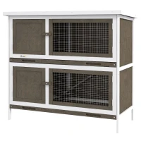 PawHut Wooden Bunny Hutch with Ramp, Indoor/Outdoor, Brown(m-1)