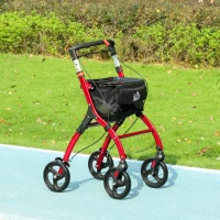 HOMCOM Upright Walker Rollator, Rolling Walker with Storage Bag, Tray, Dual Brakes, Adjustable Height, for Seniors, Red(m-2)