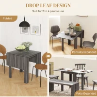 HOMCOM Folding Dining Table, Extendable Kitchen Table for Small Space, Drop Leaf Table for 2-4 People, Grey(m-4)