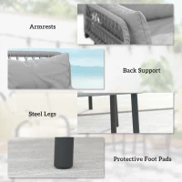 Outsunny 2 Pieces Wicker Patio Furniture Set, Small Patio Seat with Outdoor Loveseat, Glass Top Table and Cushions, Light Grey(m-7)