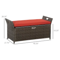 Outsunny 29 Gallon Patio Wicker Storage Bench, Outdoor PE Rattan Patio Furniture, 2-In-1 Large Capacity Rectangle Garden Storage Box with Handles and Cushion, Red(m-3)
