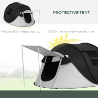 Outsunny Pop Up Tent with Porch and Carry Bag, 3000mm Waterproof, for 2-3 People Camping Hiking, Black(m-5)