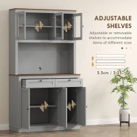 HOMCOM 71" Kitchen Pantry Cabinet with Microwave Stand, Kitchen Hutch with 2 Drawers and Adjustable Shelves, Gray(m-5)
