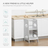 HOMCOM Kids Kitchen Stool with Adjustable Height, Counter Step Stool for Toddlers for Kids, Grey(m-6)