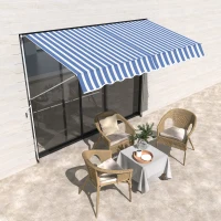 Outsunny 10x5ft Manual Retractable Awning, Patio Sun Shade Canopy Shelter with 5.6-9.2ft Support Pole, Water Resistant UV Protector, for Window, Door, Porch, Deck, Blue(m-8)