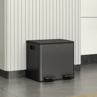 HOMCOM Dual Garbage Bin, Soft-Close Trash Can with Foot Pedal, 2 x 15 Liter Garbage Can with Removable Inner Buckets, Black(m-1)