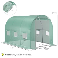 Outsunny 9.8' x 6.6' x 6.6' Plastic Greenhouse Cover Replacement, Heavy Duty Waterproof Tarp for Hoop House, Sheeting with 6 Windows, Door & Reinforcement Grid, Green(m-3)