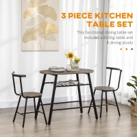 HOMCOM 3-Piece Dining Table Set, Oval Kitchen Table and 2 Chairs, Small Breakfast Table Set with Metal Frame for Small Space, Dining Room, Living Room, 35.4" x 19.7" x 29.5"(m-4)