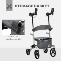 HOMCOM Aluminum Rollator Walker for Seniors and Adults with 10'' Wheels, Adjustable Handle and Removable Storage Bag, Silver(m-7)