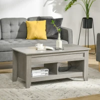 HOMCOM Lift Top Coffee Table with Hidden Storage Compartment and Open Shelves, Lift Tabletop Pop-Up Center Table for Living Room, Light Grey(m-7)