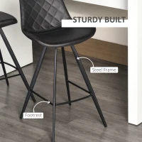 HOMCOM Set of 2 Microfiber Cloth Bar Stools, Multi-functional Kitchen Stools, Bar Chair with Metal Leg Padded Cushion Seat for Dining, Black(m-6)