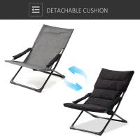 Outsunny Folding Lounge Chair, Mesh Fabric Lounger with Thick Padded Cushion and Armrest, Camping Beach Chair for Poolside, Deck, Backyard, Black(m-6)
