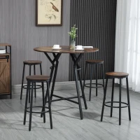 HOMCOM 5-Piece Bar Table and Chairs Set, Space Saving Dining Table with 4 Stools for Pub & Kitchen, Dark Brown(m-1)