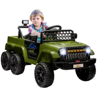 Qaba 12V 4WD/2WD Kids Electric Car w/ Remote Control, Spring Suspension, Back Trailer, Light, Music, Soft Start, Dark Green(m-11)