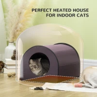 PawHut Dome Heated Cat House Portable and Waterproof Pet Shelter for Kitty in Winter, Brown(m-6)