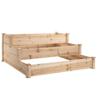 Outsunny 49"x49"x22" 3-Tier Raised Garden Bed Wooden Planter Kit Elevated Plant Box Stand for Yard & Patio, Natural(m-7)