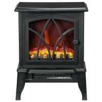 HOMCOM Electric Fireplace Heater, Freestanding Fireplace Stove with Realistic Flame and Overheat Protection, 750W/1500W, Black(m-11)