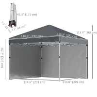 Outsunny 10' x 10' Pop Up Canopy with Sidewalls, Roller Bag, Height Adjustable Instant Tent for Outdoor, Garden, Patio, Dark Grey(m-3)