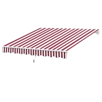 Outsunny 10' x 8' Manual Retractable Awning, Sun Shade Shelter Canopy, with Aluminum Frame and UV Protection for Patio Deck Yard Window Door, Wine Red and White Stripe(m-2)