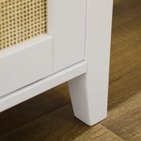 HOMCOM Entry Way Bench Shoe Storage Bench with Shoe Cabinets 2 Rattan Sliding Doors and Pine Wood Legs for Hallway White(m-8)