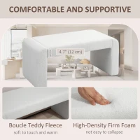 HOMCOM Upholstered Bedroom Bench, Boucle End of Bed Bench, Modern U-Shaped Entryway Bench, 39 x 18 x 18 Inches, White(m-4)
