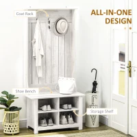 HOMCOM Classic Hall Tree, Accent Coat Tree with Shoe Storage Bench, Adjustable Shelves, 31.5" x 15.5" x 67.5", Distressed White(m-4)