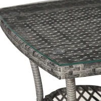 Outsunny 3 Pieces Wicker Patio Furniture Set, Rattan Bistro Set with Glass Top Coffee Table and Cushions, Outdoor Conversation Set for Garden, Porch, Balcony, Mixed Grey(m-9)