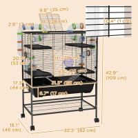 PawHut 43" Rolling Hamster Cage with Tunnel Tube System, Storage Shelf, Exercise Wheel, Food Dish, Water Bottle, Ramp(m-3)