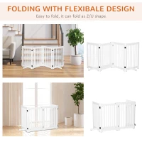 PawHut Free Standing Wooden Pet Gate Indoor Dog Barrier Foldable Step Over Doorway Fence Safety Gate with Open Door Z Shape 4 Panel(m-4)