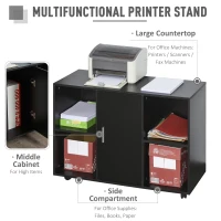 Vinsetto Mobile File Cabinet and Printer Stand for Home Office, Mobile Printer Table with 4 Open Storage Shelves, Door Cabinet, Wheels, Black(m-4)