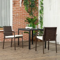 Outsunny PE Rattan Outdoor Dining Chair Set with Cushion, 2 Patio Wicker Dining Chairs with Backrest, Cream White(m-10)