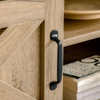 HOMCOM Farmhouse Coffee Table with Enclosed Storage Cabinet and Adjustable Open Shelves for Living Room, Oak(m-9)