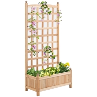 Outsunny Wooden Raised Garden Bed with Trellis, Outdoor Planter Box with Drainage Crevices for Climbing Vine Plants Flowers, 24" x 12" x 49"