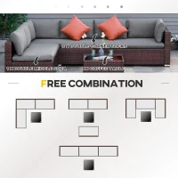 Outsunny 4-Piece Patio Furniture Sets Outdoor Wicker Conversation Set PE Rattan Sectional sofa set with Tempered Glass Coffee Table and Cushions for Backyard and Garden, Brown(m-7)