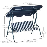 Outsunny Outdoor Porch Swing with Adjustable Canopy, 3-Seater Patio Swing Chair with Cushion, Blue(m-3)