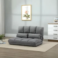 HOMCOM 2-In-1 Floor Sofa Lazy Bed, Folding Couch with Adjustable Backrest Headrest, Thick Padding, Metal Frame and 2 Pillows, Grey(m-8)