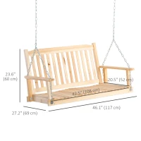 Outsunny 2-People Porch Swing Bench, Patio Swing Chair with 2 Adjustable Hanging Chains for Deck, Garden, Backyard, Natural(m-3)