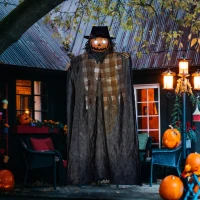 HOMCOM 6' Life Size Outdoor Halloween Hanging Pumpkin Ghost w/ Light Up Eyes, Sound Activated Prop w/ Creepy Speaking Sounds(m-2)