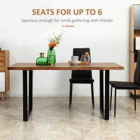 HOMCOM 63" Kitchen Table, Industrial Dining Table with Wave-edged Tabletop and Steel Legs for Up to 6 People, Rustic Brown(m-5)