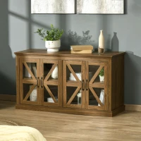 HOMCOM Sideboard Buffet Cabinet, Glass Door Credenza, Coffee Bar Cabinet with Adjustable Shelf, Natural(m-10)