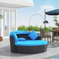 Outsunny 4-piece Round Sofa Bed, Outdoor Daybed with Retractable Canopy, PE Rattan Wicker Patio Lounge Chair(m-8)