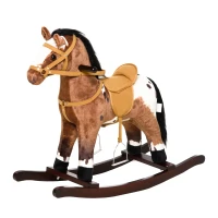 Qaba Children Kids Rocking Plush Horse Toy Pony Wooden Ride Rocker Sound, Brown(m-11)