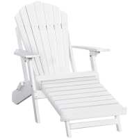 Outsunny Folding Adirondack Chair with Pull Out Ottoman, Outdoor Fir Wood Fire Pit Chair with Footrest, Porch Fanback Lounge for Patio, Poolside Lawn Garden, White