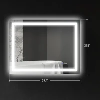 HOMCOM Dimmable Bathroom Mirror with Lights, 39" x 32" Backlit/Front Lit LED Mirror, Anti-Fog, Memory, Infinite Color Temp(m-3)