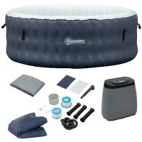 Outsunny 4-6 Person Inflatable Portable Hot Tub Outdoor Round Heated Spa with 108 Jets, Cover, Filter Cartridges, Dark Blue(m-2)