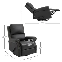 HOMCOM Manual Recliner Chair PU Leather Office Home Theater Single Sofa with Arm, Footrest, Nailhead Trim Padded Seat, 360° Swivel and Rocking Function for Living Room Bedroom Brown(m-3)