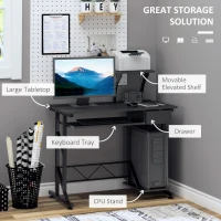 HOMCOM Computer Desk with Keyboard Tray, Writing Desk with Drawer, Workstation for Home Office, Black (35.4"Lx19.7"Wx39.4"H)(m-4)