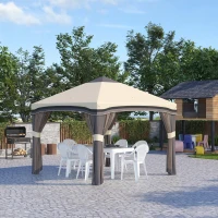 Outsunny 10' x 10' Pop Up Canopy with Netting, Foldable Tents for Parties, Height Adjustable, with Storage Bag for Outdoor, Garden, Patio, Beige(m-8)