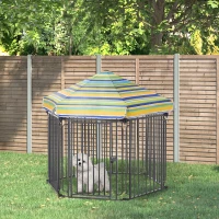 PawHut 48" x 41" Heavy-Duty Metal Dog Playpen, Outdoor Pet Cage Kennel, Puppy Exercise Fence Barrier with Weather-Resistant Polyester Roof, Locking Door, & Metal Frame(m-1)