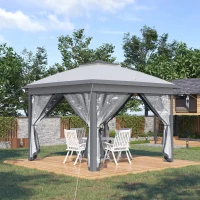 Outsunny 11' x 11' Pop Up Canopy, Double Roof Foldable Canopy Tent with Zipper Mesh Sidewalls, Height Adjustable and Carrying Bag, Event Tent for Patio Garden Backyard, Grey(m-8)